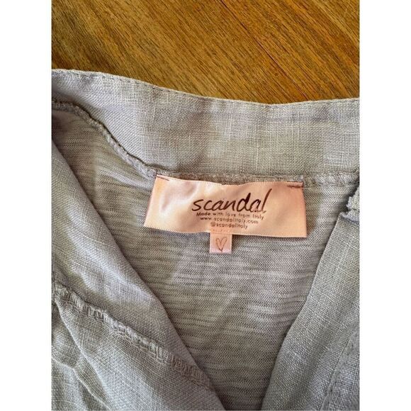 Scandal made in Italy Dainty Linen Tie Front Lavender Button Down Top Size L - Picture 7 of 10